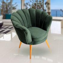 Poltrona Pétala Verde Escuro Pés Palito de Madeira Poltrona Pétala Verde Escuro Pés Palito de Madeira