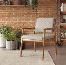 Poltrona Polo Em Linho Com Cinto Em Couro No Encosto Para Sala E Escritório - Lv Móveis