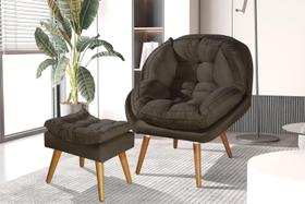 Poltrona+Puff Sênior Suede Premium Com Pés De Madeira