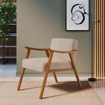 Poltrona Ravena Algodão Bege e Nogueira