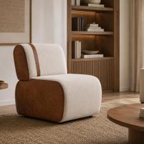 Poltrona Ravena Orgânica Bouclê Off White Lateral material sintético Luxo Confortável Sala de Estar Recepção Quarto