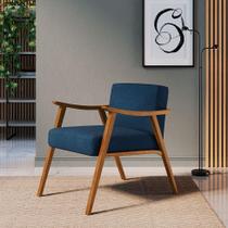 Poltrona Ravena Poliéster Azul Marinho e Nogueira