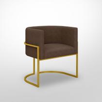 Poltrona Recepção Luna Suede Marrom - Base de Ferro Dourado