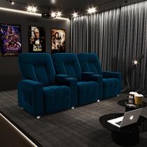 Poltrona Reclinável 3 lugares para Sala de Cinema Arsenal Veludo Azul Marinho G23 - Encantum Poltrona Reclinável 3 lugares para Sala de Cinema Arsenal Veludo Azul Marinho G23 - Encantum