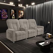 Poltrona Reclinável 3 lugares para Sala de Cinema Arsenal Veludo Capuccino G23 - Encantum