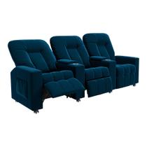 Poltrona Reclinável 3 lugares para Sala de Cinema Pequim Veludo Azul Marinho G23 - Gran Belo