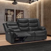 Poltrona Reclinável Elétrica Sala de Cinema Hollywood 3 Lugares com Massagem Aquecimento Entrada USB/USB-C PU Preto G94 - Gran Belo