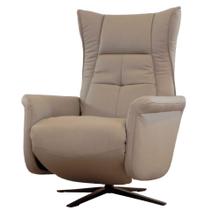 Poltrona Reclinável Eleve Domann Design Couro Natural e PU Cinza Motorizada com Base de Metal