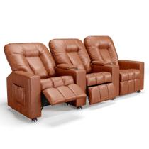 Poltrona Reclinável Para Cinema 3 Lugares Praddo Fh9 Pu Camel Mpozenato