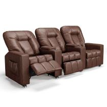 Poltrona Reclinável Para Cinema 3 Lugares Praddo FH9 PU Marrom Brilho - Mpozenato Poltrona Reclinável Para Cinema 3 Lugares Praddo FH9 PU Marrom Brilho - Mpozenato