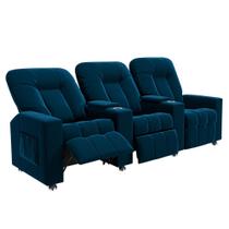Poltrona Reclinável Para Cinema 3 Lugares Praddo FH9 Veludo Azul Marinho - Mpozenato Poltrona Reclinável Para Cinema 3 Lugares Praddo FH9 Veludo Azul Marinho - Mpozenato