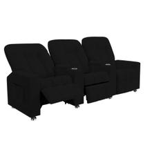 Poltrona Reclinável Para Cinema 3 Lugares Praddo FH9 Veludo Preto - Mpozenato Poltrona Reclinável Para Cinema 3 Lugares Praddo FH9 Veludo Preto - Mpozenato