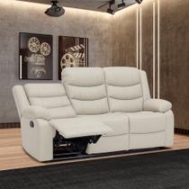 Poltrona Reclinável Sala de Cinema 3 Lugares Hollywood Manual Massagem Aquecimento Porta Copos PU Bege G94 - Gran Belo