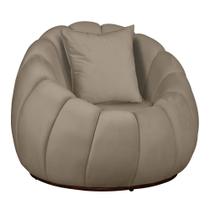 Poltrona Redonda Concha C/ Almofada Base Fixa Veludo Bege - Vallisa Decor