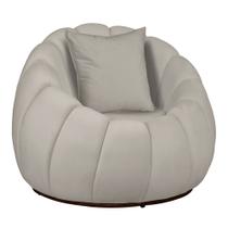 Poltrona Redonda Concha C/ Almofada Base Fixa Veludo Marfim - Belliv Decor