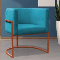 Poltrona Reforçada Decorativa Sala Carla Base Ferro Bronze Suede