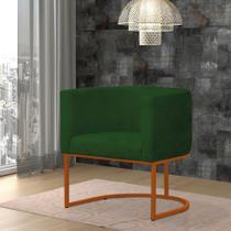Poltrona Reforçada Decorativa Sala Estar Jantar Gabriela Base Ferro Bronze Suede Verde