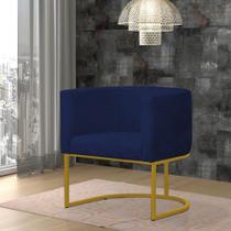 Poltrona Reforçada Decorativa Sala Estar Jantar Gabriela Base Ferro Dourado Suede Azul Marinho Poltrona Reforçada Decorativa Sala Estar Jantar Gabriela Base Ferro Dourado Suede Azul Marinho