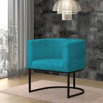 Poltrona Reforçada Decorativa Sala Estar Jantar Gabriela Base Ferro Preta Suede