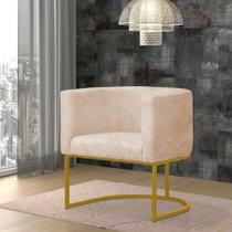 Poltrona Reforçada Decorativa Sala Gabriela Base Ferro Dourada Suede