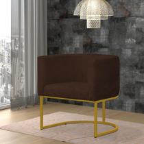 Poltrona Reforçada Decorativa Sala Gabriela Base Ferro Dourada Suede