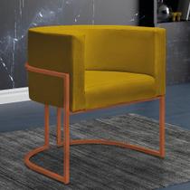 Poltrona Reforçada Decorativa Sala Nayara Base Ferro Bronze Suede Amarelo
