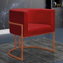 Poltrona Reforçada Decorativa Sala Nayara Base Ferro Bronze Suede Vermelho