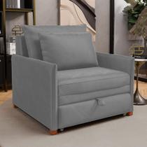 Poltrona Retrátil Cama Solteiro 2 em 1 Zia Confortável e Funcional Veludo Cinza - Desk Design Poltrona Retrátil Cama Solteiro 2 em 1 Zia Confortável e Funcional Veludo Cinza - Desk Design