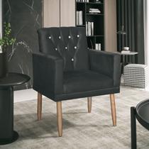Poltrona Rodapé com Strass Suede Preto Luxo para Sala Recepção Quarto Pés Palito