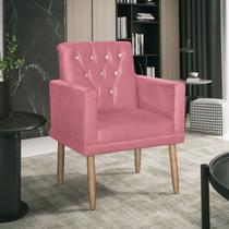 Poltrona Rodapé com Strass Suede Rosa Luxo para Sala Recepção Quarto Pés Palito