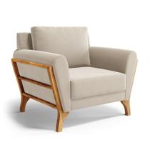 Poltrona Sabrina De Madeira Maciça Com Almofada Veludo Bege 102 Poltrona Sabrina De Madeira Maciça Com Almofada Veludo Bege 102