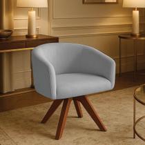 Poltrona Sala Base Giratória Madeira Arielle Suede D03 - D'rossi Cinza