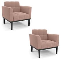 Poltrona Sala Base Madeira Fixa Pto Kit 2 Elisa Bouclê Rosê D03 - D'Rossi