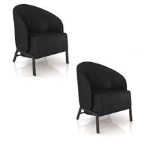 Poltrona Sala De Estar Base Industrial Kit 2 Luar Sint Pu Preto K01 - D'rossi