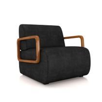 Poltrona Sala de Estar Braço de Madeira Hellen Sintético PU Preto K01 - D'Rossi
