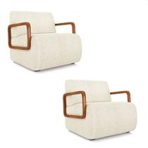 Poltrona Sala de Estar Braço de Madeira Kit 2 Hellen Bouclê Bege K01 - D'Rossi Poltrona Sala de Estar Braço de Madeira Kit 2 Hellen Bouclê Bege K01 - D'Rossi