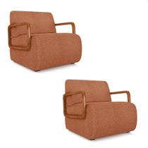 Poltrona Sala De Estar Braço De Madeira Kit 2 Hellen Bouclê K01 - D'rossi Cor Terracota Poltrona Sala De Estar Braço De Madeira Kit 2 Hellen Bouclê K01 - D'rossi Cor Terracota