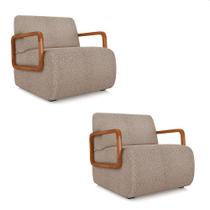 Poltrona Sala de Estar Braço de Madeira Kit 2 Hellen Bouclê K01 - D'Rossi