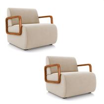 Poltrona Sala de Estar Braço de Madeira Kit 2 Hellen Veludo Bege K01 - D'Rossi Poltrona Sala de Estar Braço de Madeira Kit 2 Hellen Veludo Bege K01 - D'Rossi