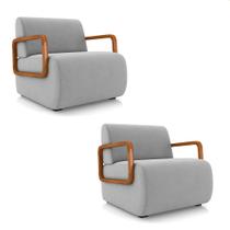 Poltrona Sala de Estar Braço de Madeira Kit 2 Hellen Veludo Cinza K01 - D'Rossi Poltrona Sala de Estar Braço de Madeira Kit 2 Hellen Veludo Cinza K01 - D'Rossi