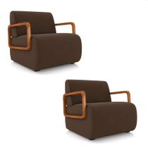 Poltrona Sala de Estar Braço de Madeira Kit 2 Hellen Veludo Marrom K01 - D'Rossi Poltrona Sala de Estar Braço de Madeira Kit 2 Hellen Veludo Marrom K01 - D'Rossi