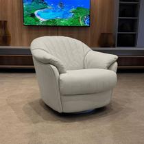Poltrona Sala de Estar com Balanço Mars Base Giratória U270 Couro Bege Claro G49 - Idea Relax By Natuzzi Group