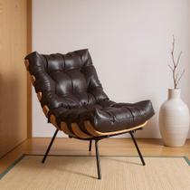 Poltrona Sala de Estar Decorativa Base Ferro Costela Couro Marrom G34 - Gran Belo