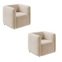 Poltrona Sala De Estar Decorativa Kit 2 Laguna Veludo Bege K01 - D'rossi