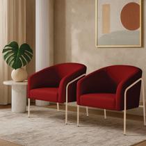 Poltrona Sala de Estar Industrial Alta Champanhe Kit 2 Stella Veludo Marsala D03 - D Rossi