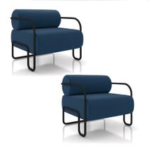 Poltrona Sala de Estar Industrial Preto Kit 2 Ameli Veludo Azul Marinho K01 - D'Rossi