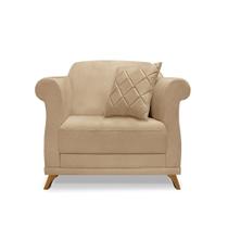 Poltrona Sala de Estar Pé de Madeira Julieta Linho Dourado S04 - D'Rossi Poltrona Sala de Estar Pé de Madeira Julieta Linho Dourado S04 - D'Rossi