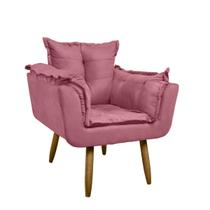 Poltrona sala de estar pés de madeira suede Rosa - Pro Decor