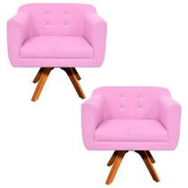 Poltrona Sala Decorativa com Strass Kit 2 Julia Giratória Madeira Linho M11- D'Rossi