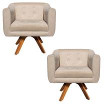 Poltrona Sala Decorativa com Strass Kit 2 Julia Giratória Madeira Suede Bege M11- D'Rossi